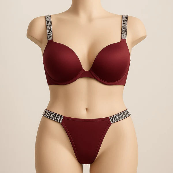 Signature Padded Bra & Panty Set – Crystal Strap Style 3036