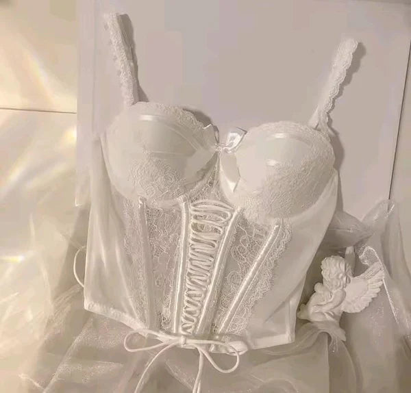 Lace Lingerie Set – Corset Style Bra & Panty with Adjustable Straps F12