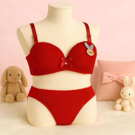 New High Quality Sexy Cute Soft Plush Design Bra & Panty Set E991