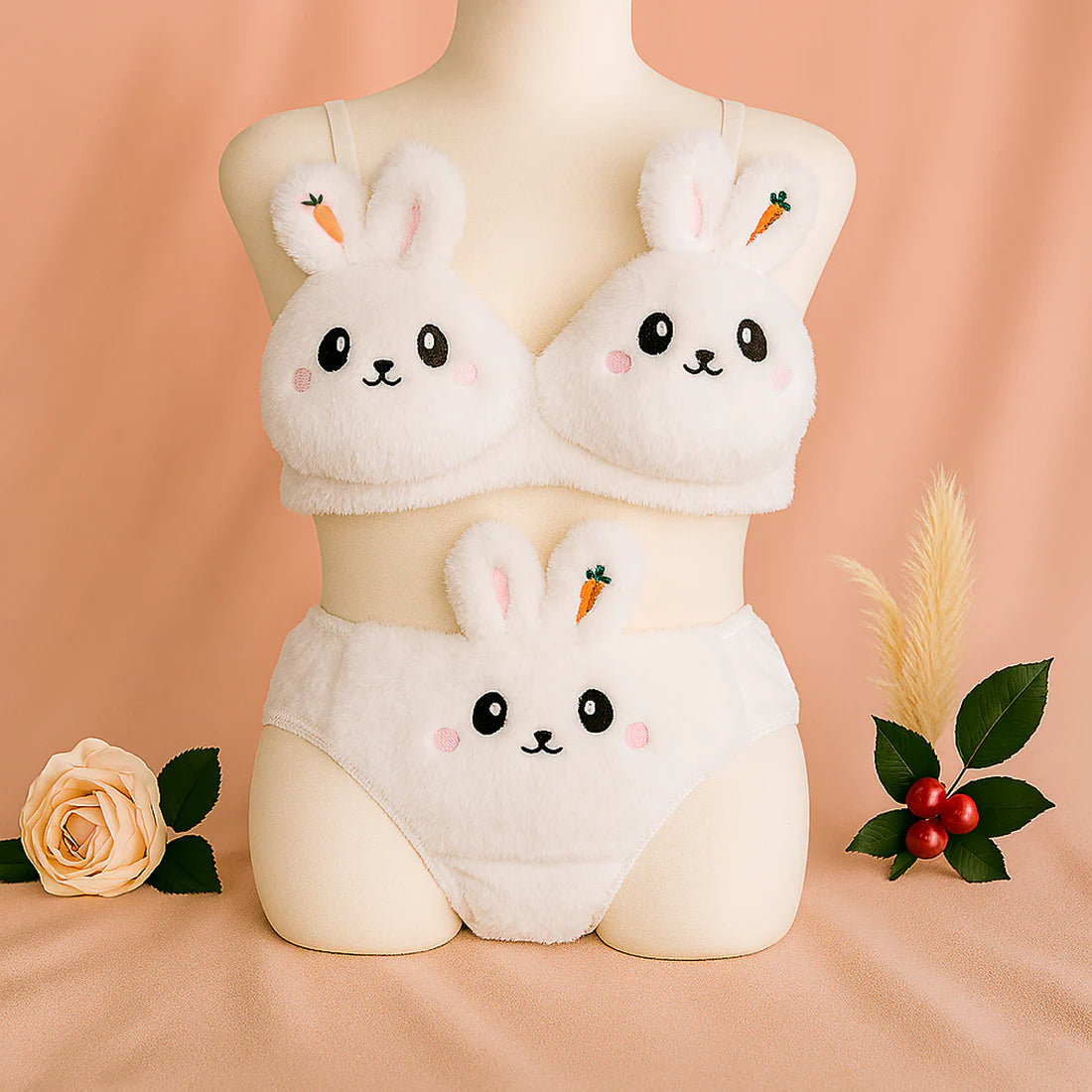 New High Quality Sexy Cute Kitty Anime Soft Plush Design Bra & Panty Set