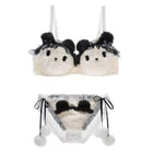 Womens Anime Maid Bear Plush Bra and Panty Set Underwired Ruffle Mesh Underwear