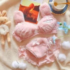 Winter Fluffy Bear Cat Panda Cute Women's Bra & Panties Set Wirefree Underwear
