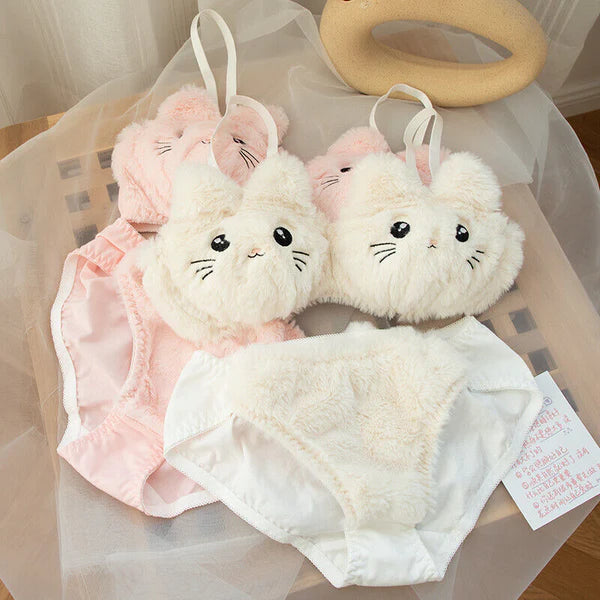 New High Quality Sexy Cute Kitty Anime Soft Plush Design Bra & Panty Set