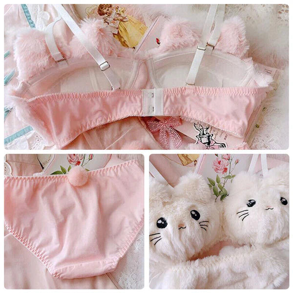 New High Quality Sexy Cute Kitty Anime Soft Plush Design Bra & Panty Set