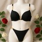 High Quality New Style Chain Straps Front Metal V buckel Bra & Panty Set 195