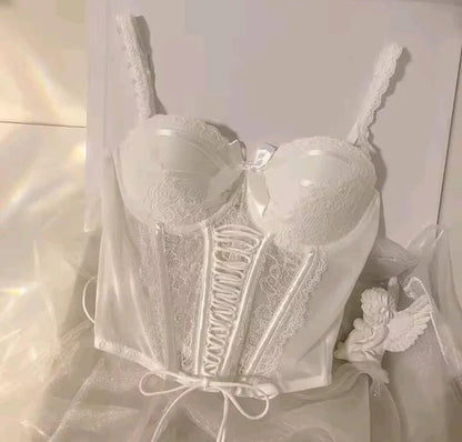 Lace Lingerie Set – Corset Style Bra & Panty with Adjustable Straps F12