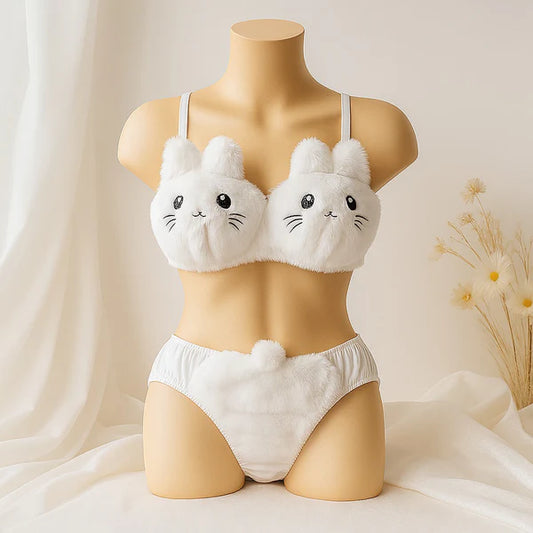 New High Quality Sexy Cute Kitty Anime Soft Plush Design Bra & Panty Set