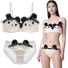 Womens Anime Maid Bear Plush Bra and Panty Set Underwired Ruffle Mesh Underwear
